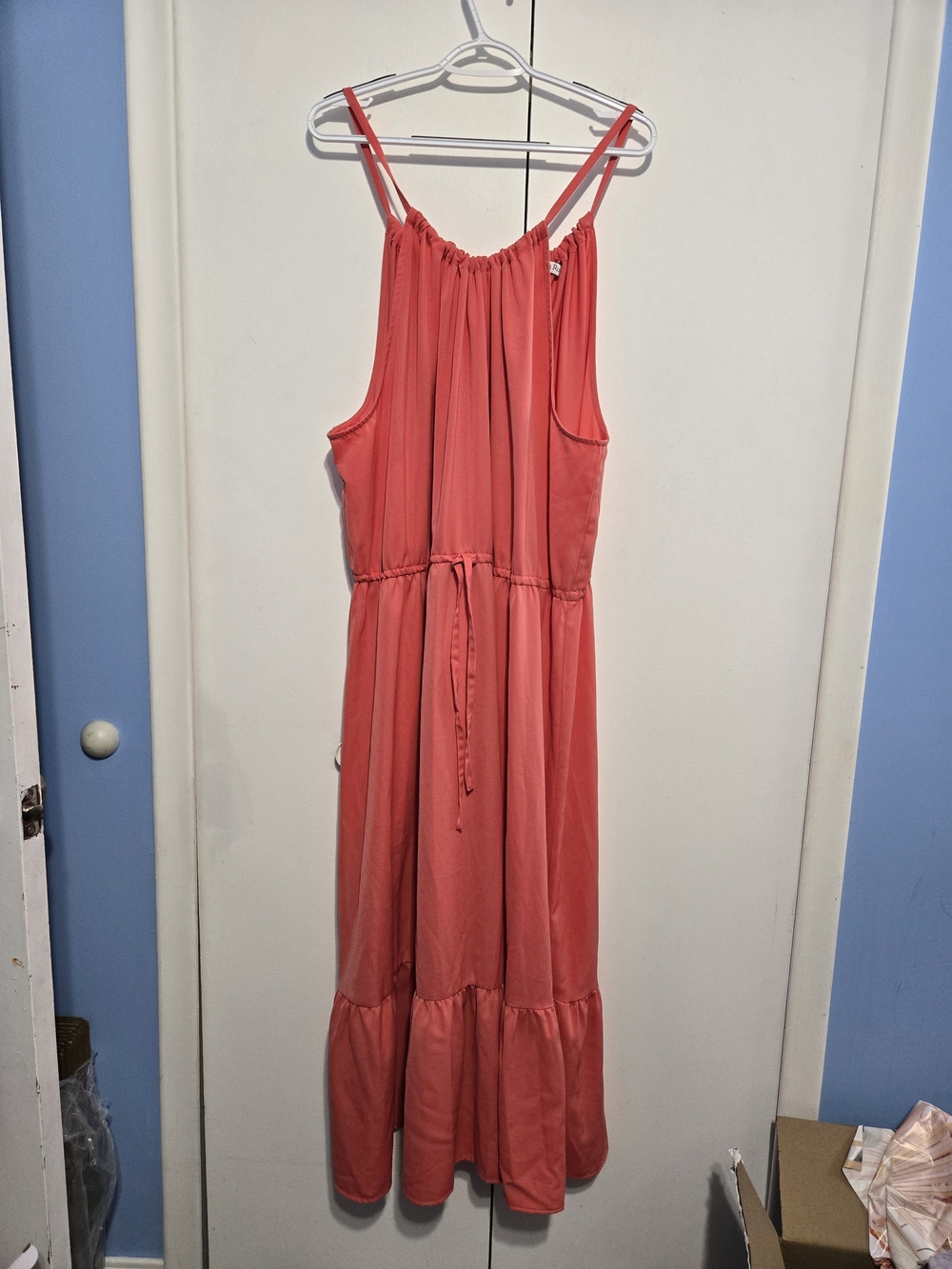 Ophelia Roe Maxi Dress Womens 3X Coral Sleeveless Tiered Flowy Drawstring Waist
